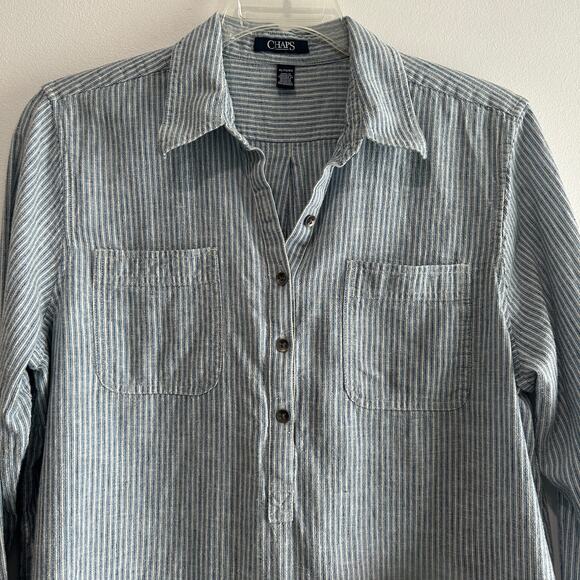 Chaps Women's Popover Long Sleeve Shirt Blue White Stripes 2 pockets Size XL - Picture 4 of 9